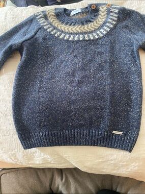 Foque Navy Speckled Sweater with Cream & Tan Yoke - Buttons